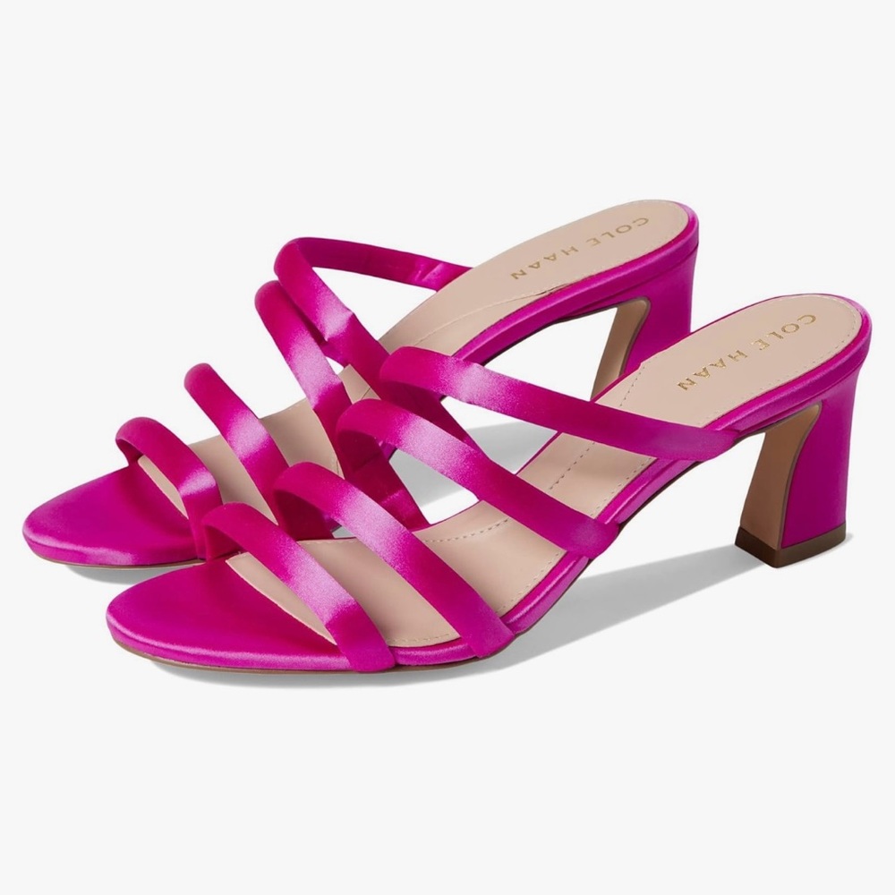 COLE HAAN Barbie Pink Satin Adella Sandal Heels | Size 8.5 - Picture 5 of 16